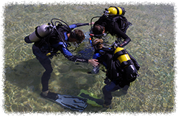 students and scuba instructor